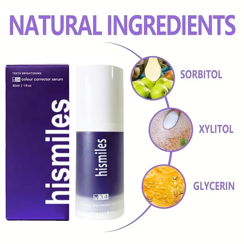 Teeth Whitening Hismile - Dentifrice blanchissant violet, nettoyage en profondeur,